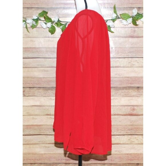 Carmen Marc Valvo Red Blouse Tunic Plus Size 3X Zip Up Tie Up Keyhole Neckline - Picture 5 of 10